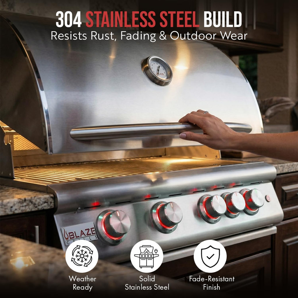 BLAZE BBQ Outdoor Gas Grill Package of 32' LTE Built-in Gas Grill, Dop-In Single Side Burner, 32' Door & Two Drawers Combo, Roll Out Double Trash Drawer, 20' Compact Refrigerator, and Accessories
