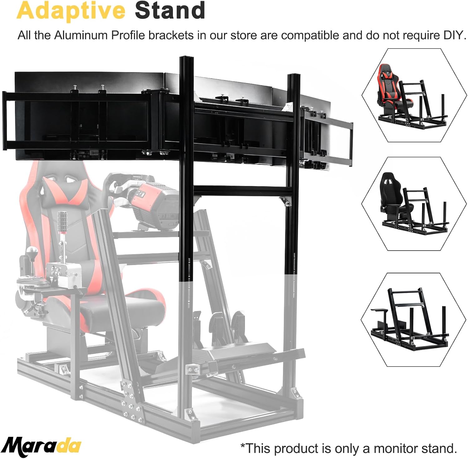 Marada Aluminum Profile Cockpit Triple Monitor Stand for Racing Simulator Stand