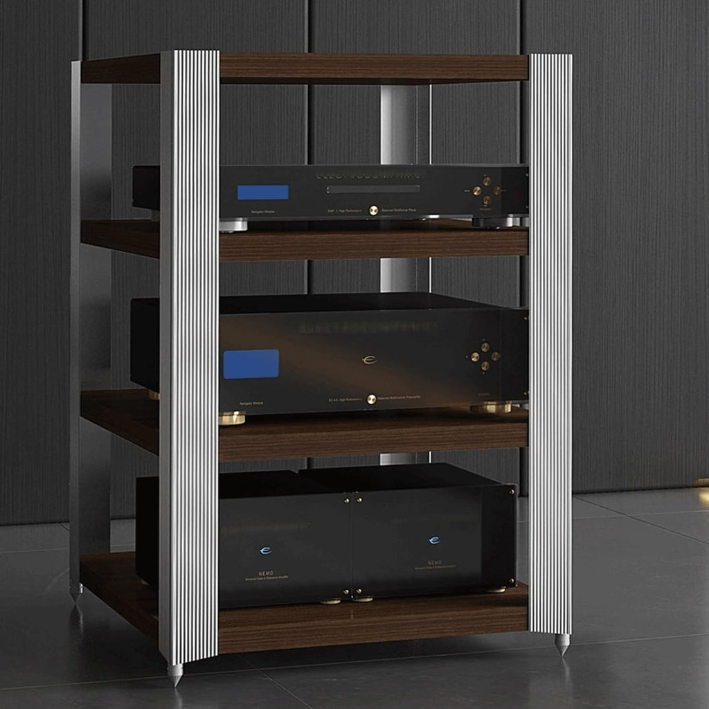 Audio Rack 2/3 Tier Stereo Rack Audio Equipment Rack Audio Stereo Shelf Wooden Open with Stainless Steel Feet Audio-Video Shelving(62x49x59cm)
