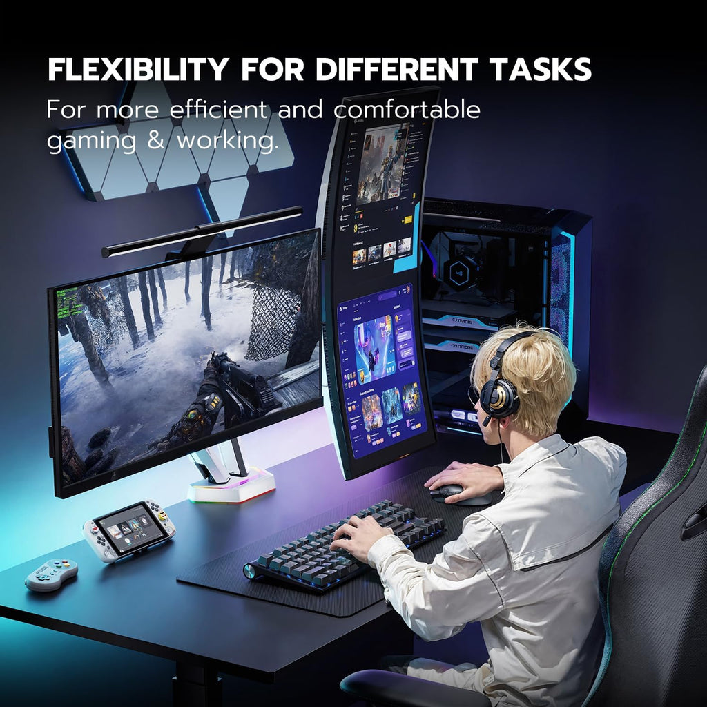ARES WING RGB Dual Monitor Arm for 17-38' Ultrawide Screens, Holds 35.2lbs, Heavy Duty Dual Monitor Stand for Desk, Adjustable Double Monitor Mount with Clamp & Grommet Base, 75/100 VESA Mount, White