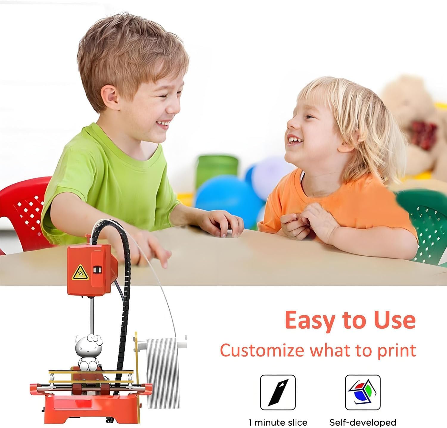 Mini DIY 3D Printers Desktop Kit,K7 3D Printer,Household Educational DIY Kit,with TF Card,with Larger Printing Size 100x100x100mm,for Beginners,Kids,Student Education Black