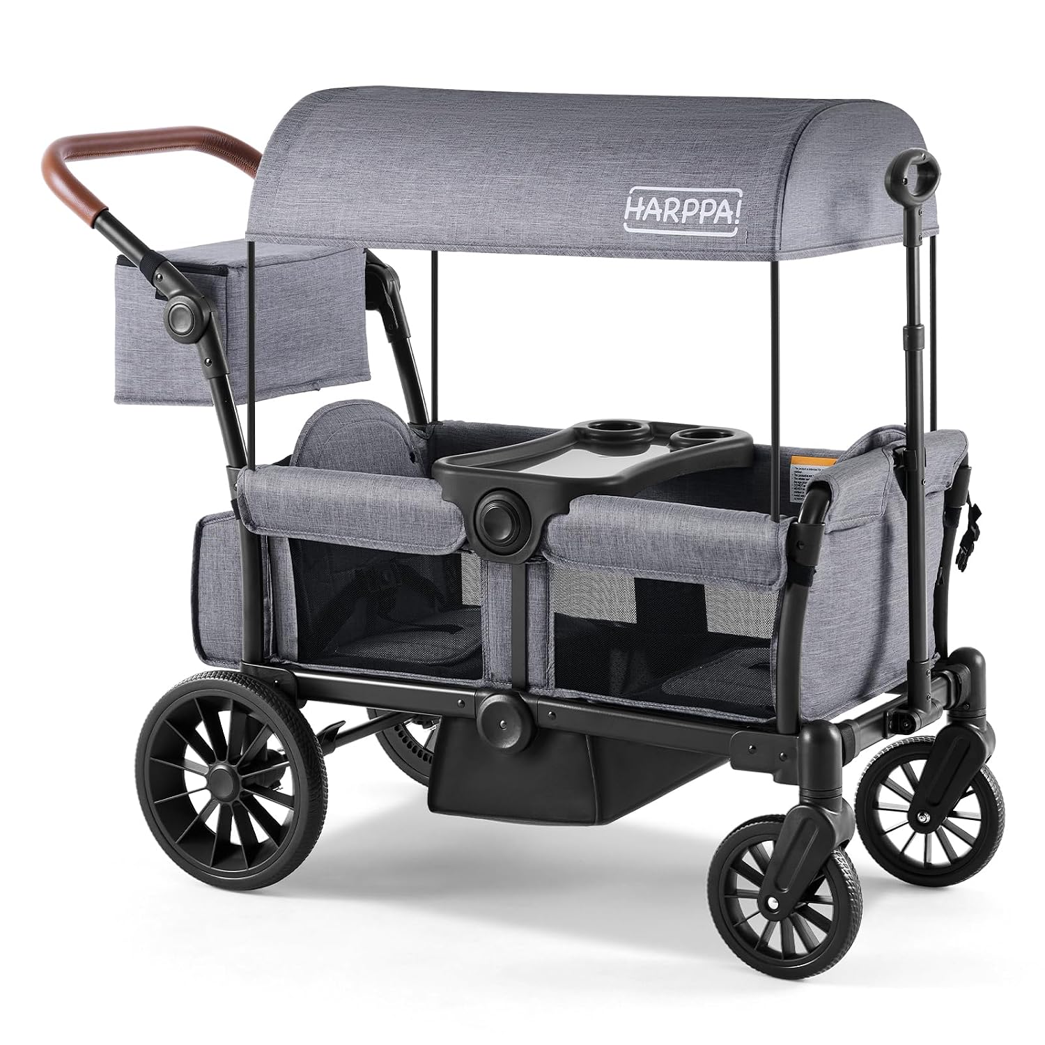 HARPPA All-Terrain Wagon Stroller for 2 Kids, Foldable Outdoor & Beach Stroller Wagon with Removable Canopy, Adjustable Push & Pull Handle, Footwell & Large Storage, Grey