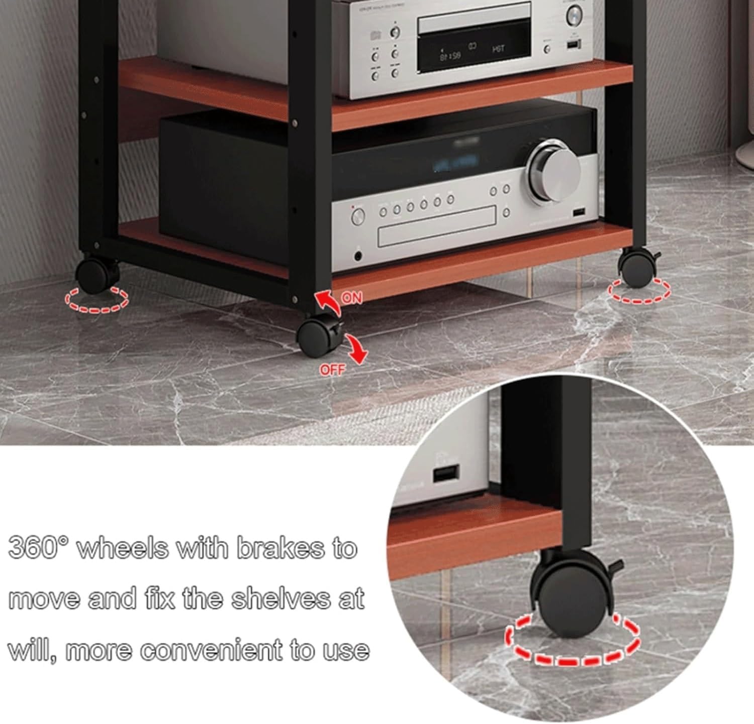 Audio Rack 2 Tier Stereo Rack Audio Equipment Rack Audio Stereo Shelf Wooden Open with Wheels Audio-Video Shelving Movable Durable(H35CM)