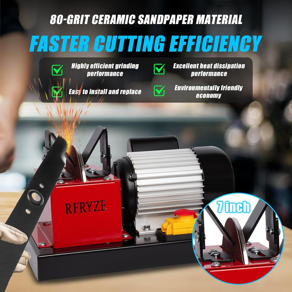 Lawn Mower Blade Sharpener 550W 1700 RPM, 3/4HP Bench Grinder with 7-Inch Ceramic Wheel, Adjustable Angle Sharpener for High Lift, Low Lift, Gator & Flat Blades