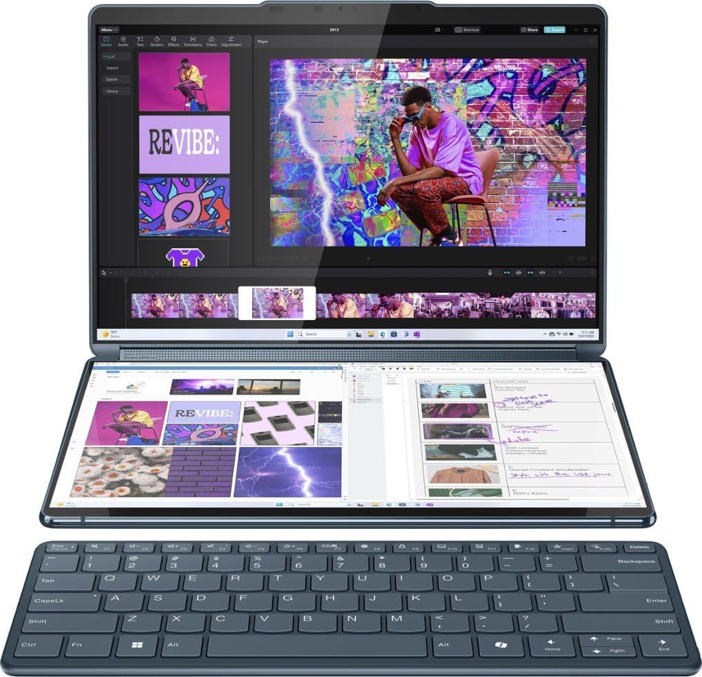 Lenovo Yoga Book 9i 2-in-1 13.3' 2.8K Dual Screen OLED Touch Laptop - Intel Core i7-1355U with 16GB Memory - 1TB SSD - Tidal Teal - US Version (New 2024 Model (1TB/Ultra 7))