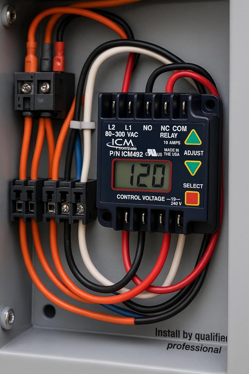 ICM Controls ICM492 Single Phase Voltage Monitor – 80-300 VAC, LCD Display, 5-Fault Memory, Over/Under Voltage & Diagnostics Protection