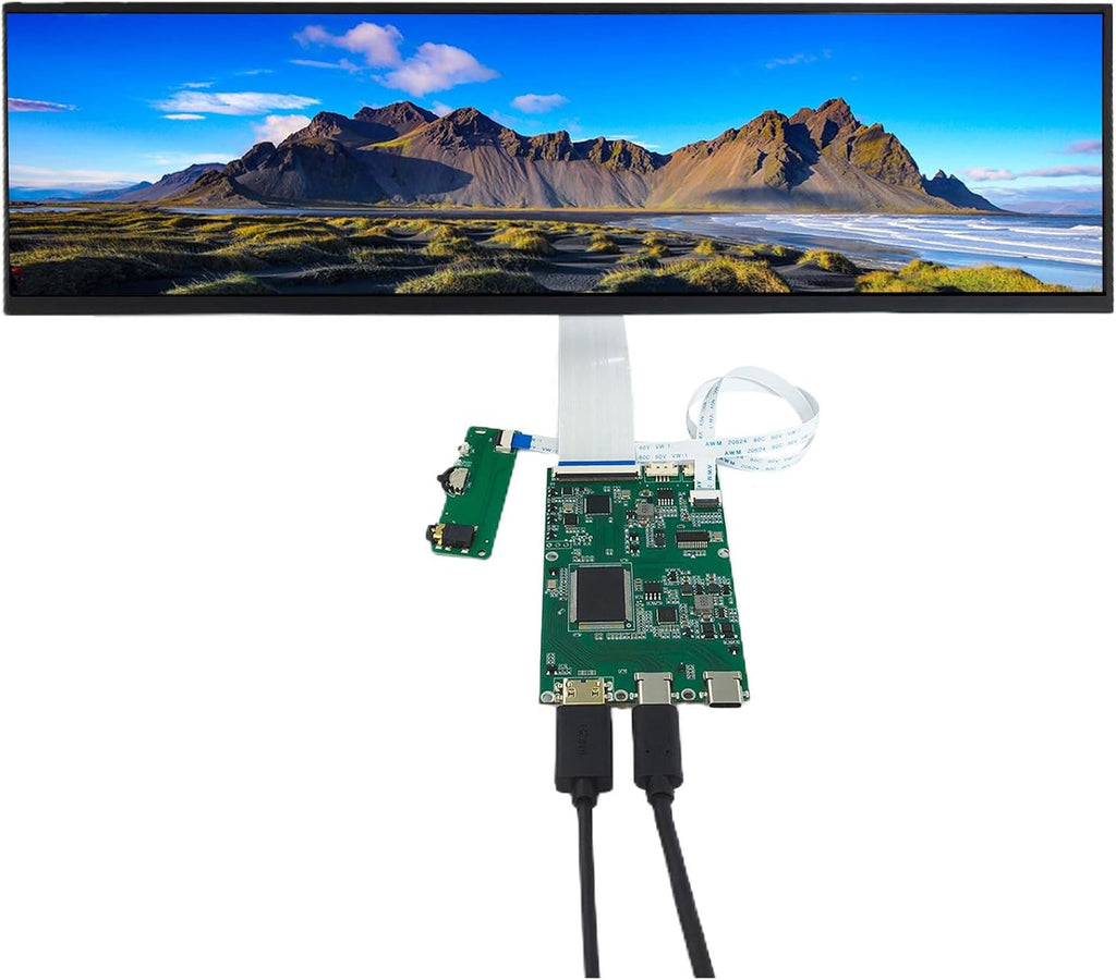 VSDISPLAY 14.5 Inch 2560x720 2K LCD Screen VS145T-001T Display Panel with USB-C LCD Driver Board VS-AP2K for DIY Game PC Work Bar Display Panel