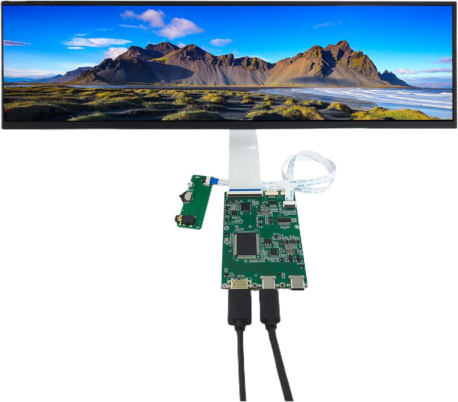 VSDISPLAY 14.5 Inch 2560x720 2K LCD Screen VS145T-001T Display Panel with USB-C LCD Driver Board VS-AP2K for DIY Game PC Work Bar Display Panel
