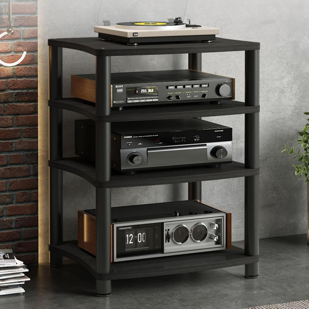 SOBS 4-Tier AV Media Cabinet Stand Component Cabinet, CD Player Stand and Stereo Equipment Rack Audio Tower with Wooden Shelves for Home/Office/Theater (Color : B)