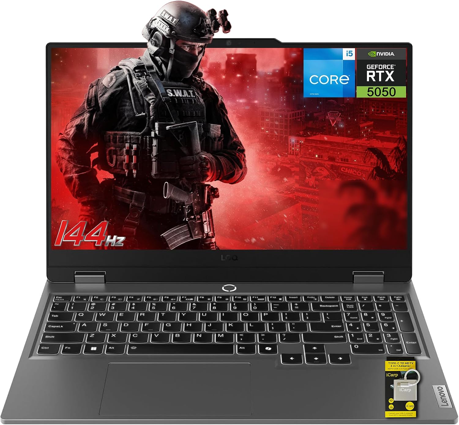 Lenovo LOQ Gaming Laptop 15.6' FHD IPS 144Hz (100% sRGB, G-SYNC) Intel 10-core i5-13450HX 16GB RAM 512GB SSD GeForce RTX 5050 DLSS4 (440 AI Tops) Backlit Nahimic 5MP Privacy Camera Win11 ICP Hub