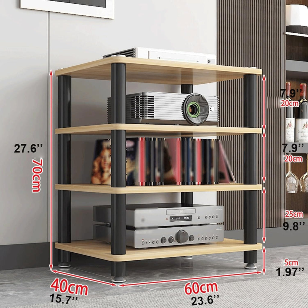 Audio Rack Multi-Layer Stereo Rack Audio Equipment Rack Audio Open Rack Cabinet Wooden HiFi Rack Audio-Video Shelving with Steel Pipe(Natural,4 Tier)