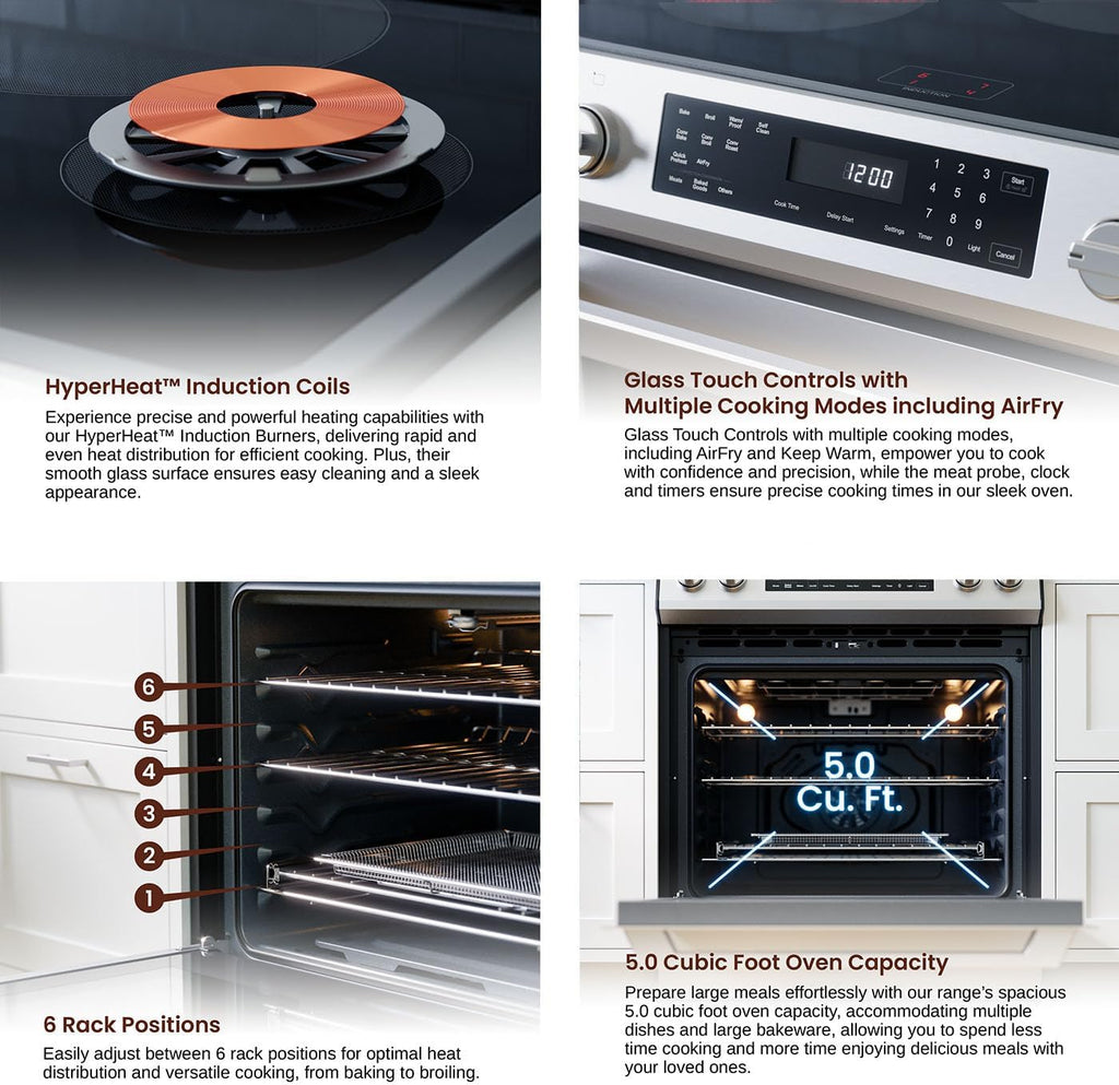 Rangaire RRI303GS 30' Glass Touch Induction Range Oven - Stainless Steel, Induction Burners, True Convection, Self Cleaning, Easy Reach Racks