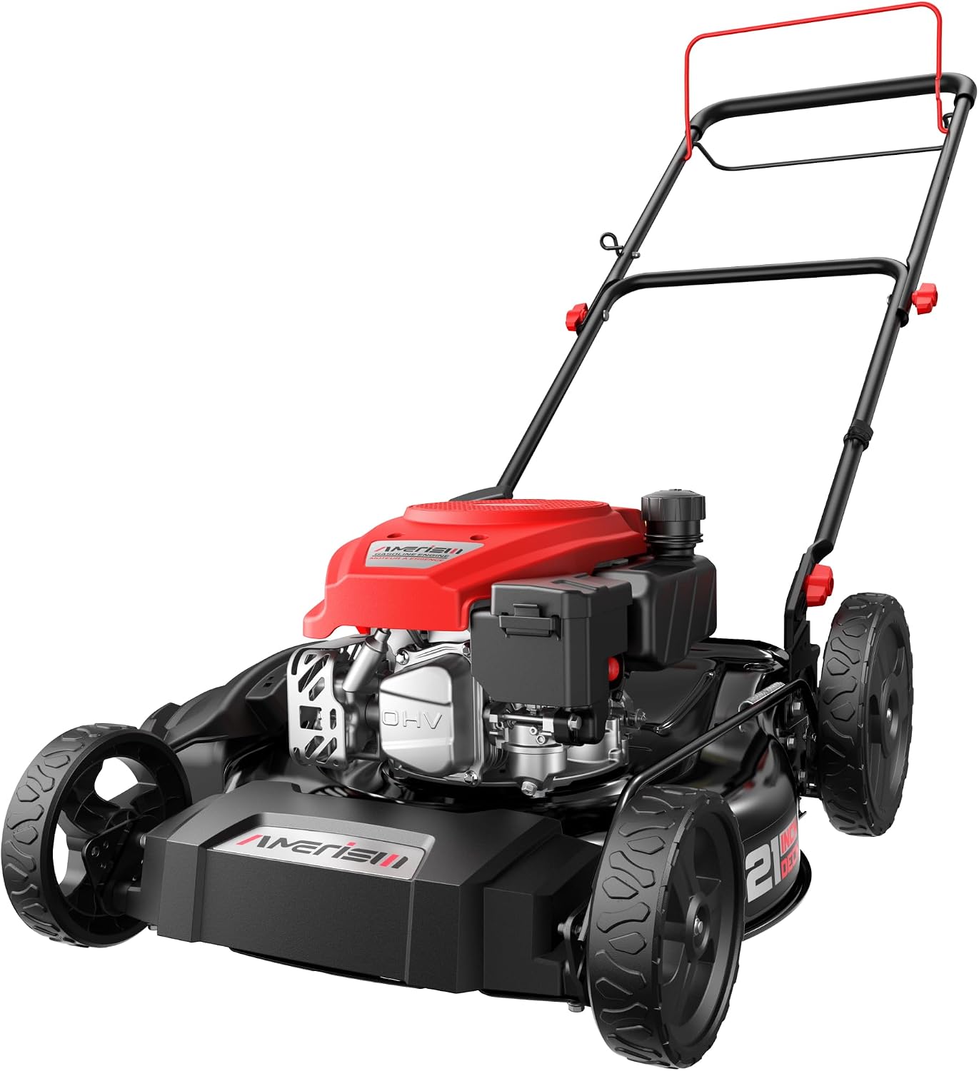 AMERISUN 21' Gas Lawn Mower, 144cc Engine, 2-in-1 Mulching & Side Discharge, 6-Position Height Adjustment, Foldable Handles for Lawn, Yard, and Garden Maintenance
