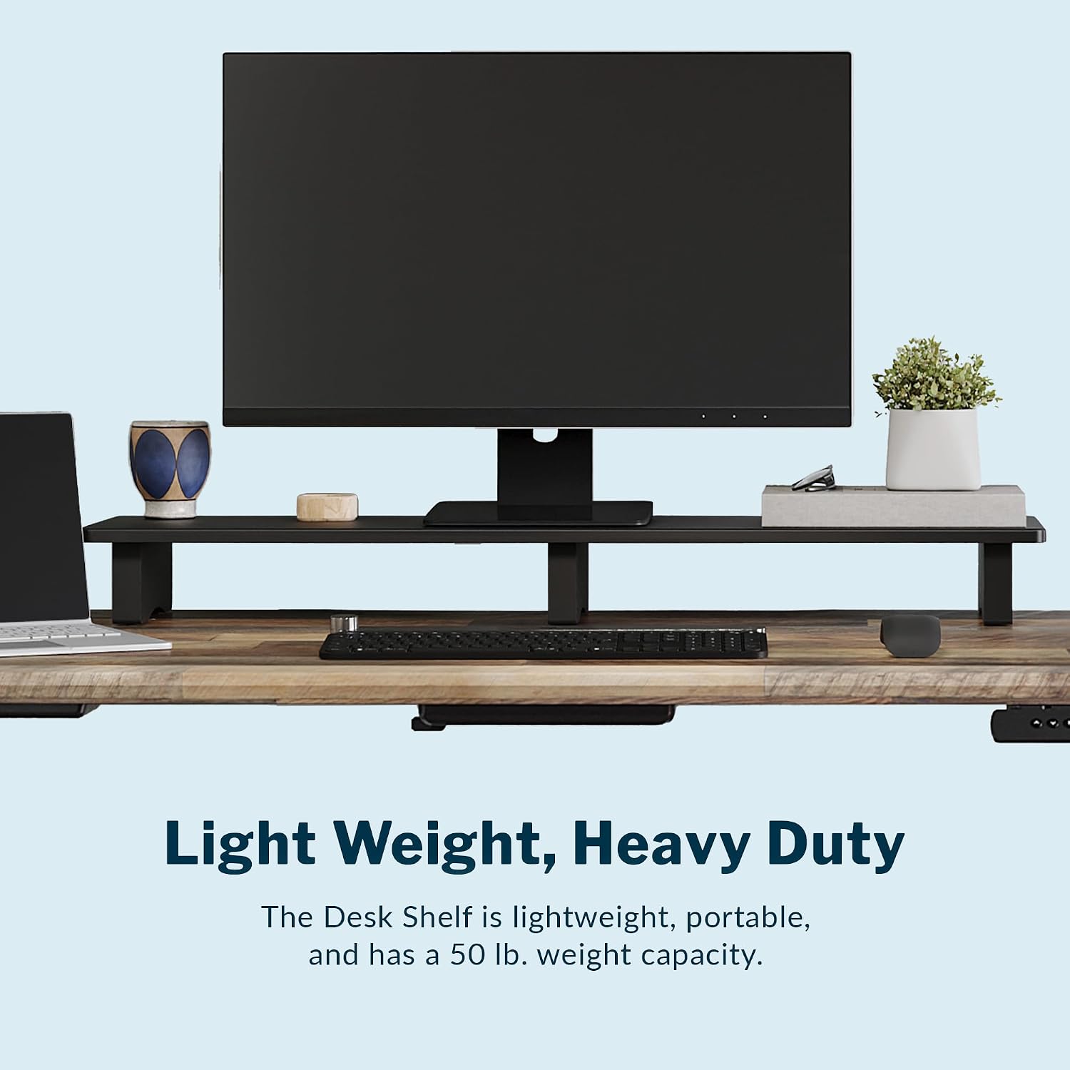 Vari Modern Monitor Riser - Large Dual Monitor Stand - Elevated Desk Shelf for Home Office Organization - Durable and Lightweight - Ideal for Computer and Gaming Setup - Black, 40'x10'x4'