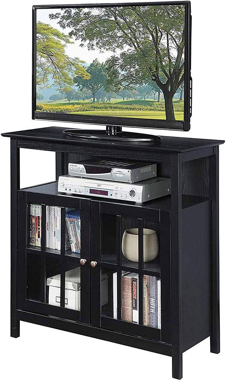 Convenience Concepts Big Sur Highboy TV Stand 36' - Modern Entertainment Center For TVs up to 40', Storage Cabinet for Dining, Living Room, & Entryway, Console Hall Table with Shelves, Black