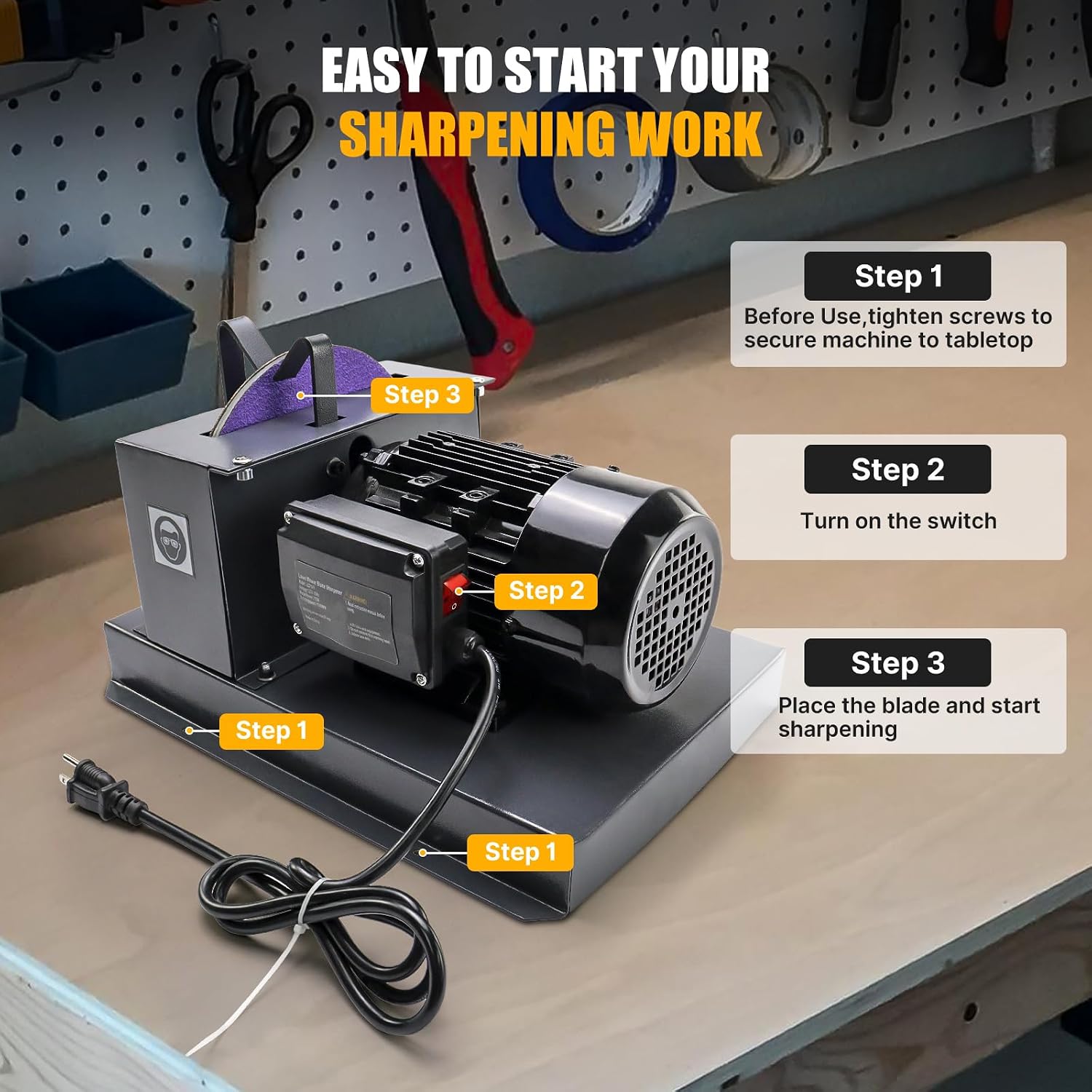 iMeshbean Lawn Mower Blade Sharpener 2/3HP 500W Grinder with 7-inch Ceramic Wheel, Heavy-Duty Sharpening Machine for High/Low Lift, Gator & Flat Blades