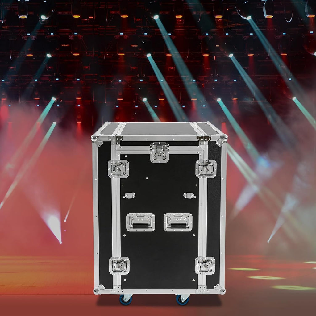 14U PA DJ Rack with DJ Table Tops, 661LBS Recording Studio Racks Audio Equipment Cabinet, Mobile Stereo Rack with Lockable Wheels for Studio/Wedding (Black)