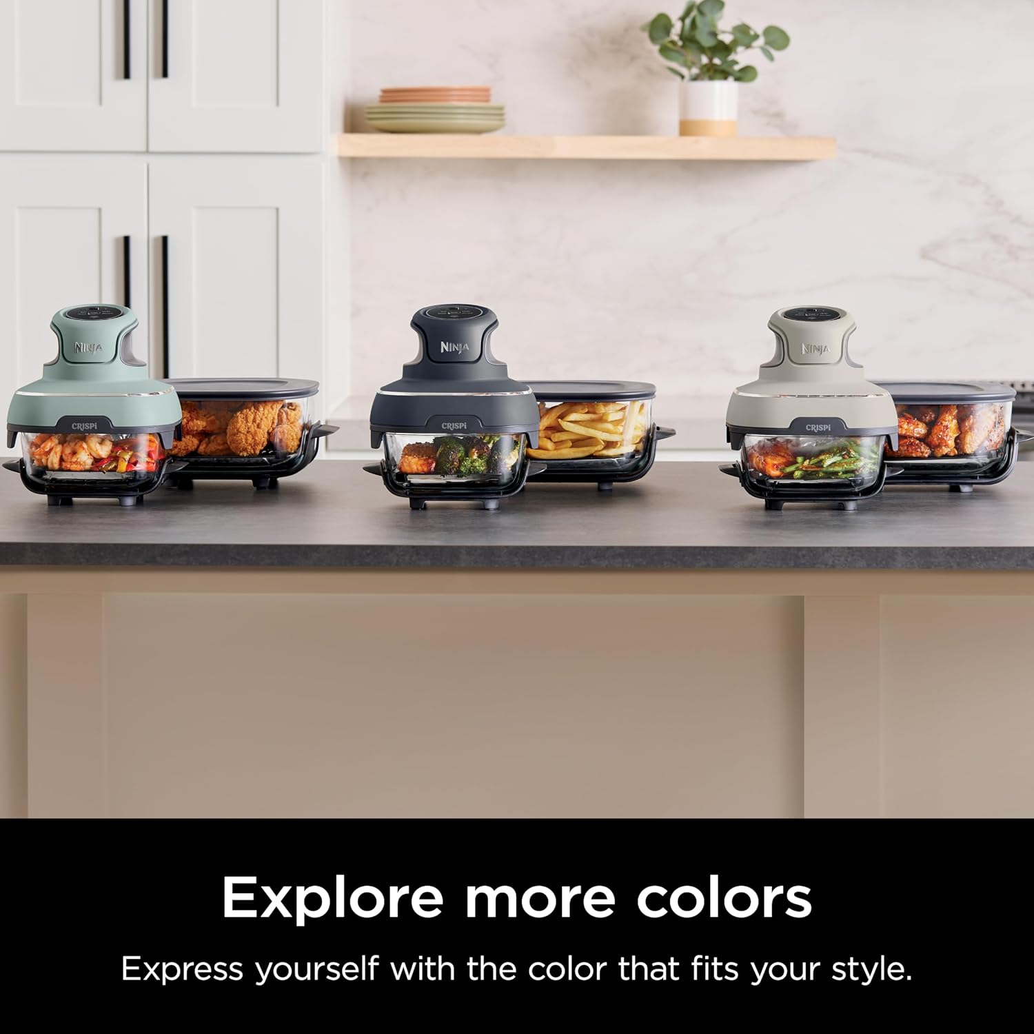 Ninja Crispi 4-in-1 Glass Air Fryer | With Non-Toxic 4QT & 6-Cup Glass Containers & Lids | Microwave, Freezer, Dishwasher Safe | 450°F Max Temp |1500 Watt | Green | FN101SG