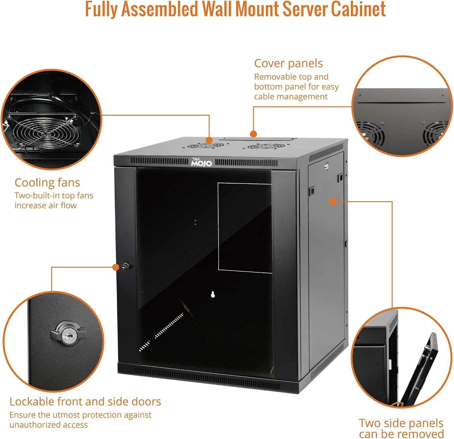 Tecmojo 15U Wall Mount Rack,15U Rack 23.6 Inch Depth,Hold Up to 176 Lbs,Enclosed Wall Mount Rack Kit for 19 Inch Network,Server and AV Gear,Glass Door(Elite Collection)