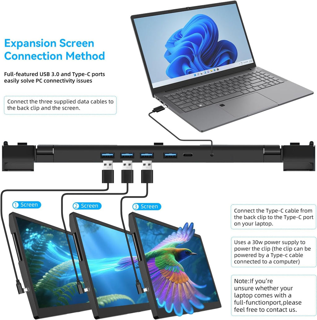 ADREAMER 13.3' Triple Screen Laptop Monitor Extender, Detachable 3 Monitor for 11.6'-16', FHD 1200P IPS, Multi Screen Laptop Attachment, Compatible with Wins/MacOS(M1/M2/M3).