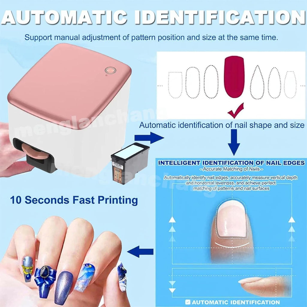 3D Smart Nail Printer | Mini Digital Mobile Nail Art Printer Machine | Portable Nail Painting Machine Support WiFi/DIY/USB(4800dpi High-Definition) | 10s Painting for Girls' Home Nails
