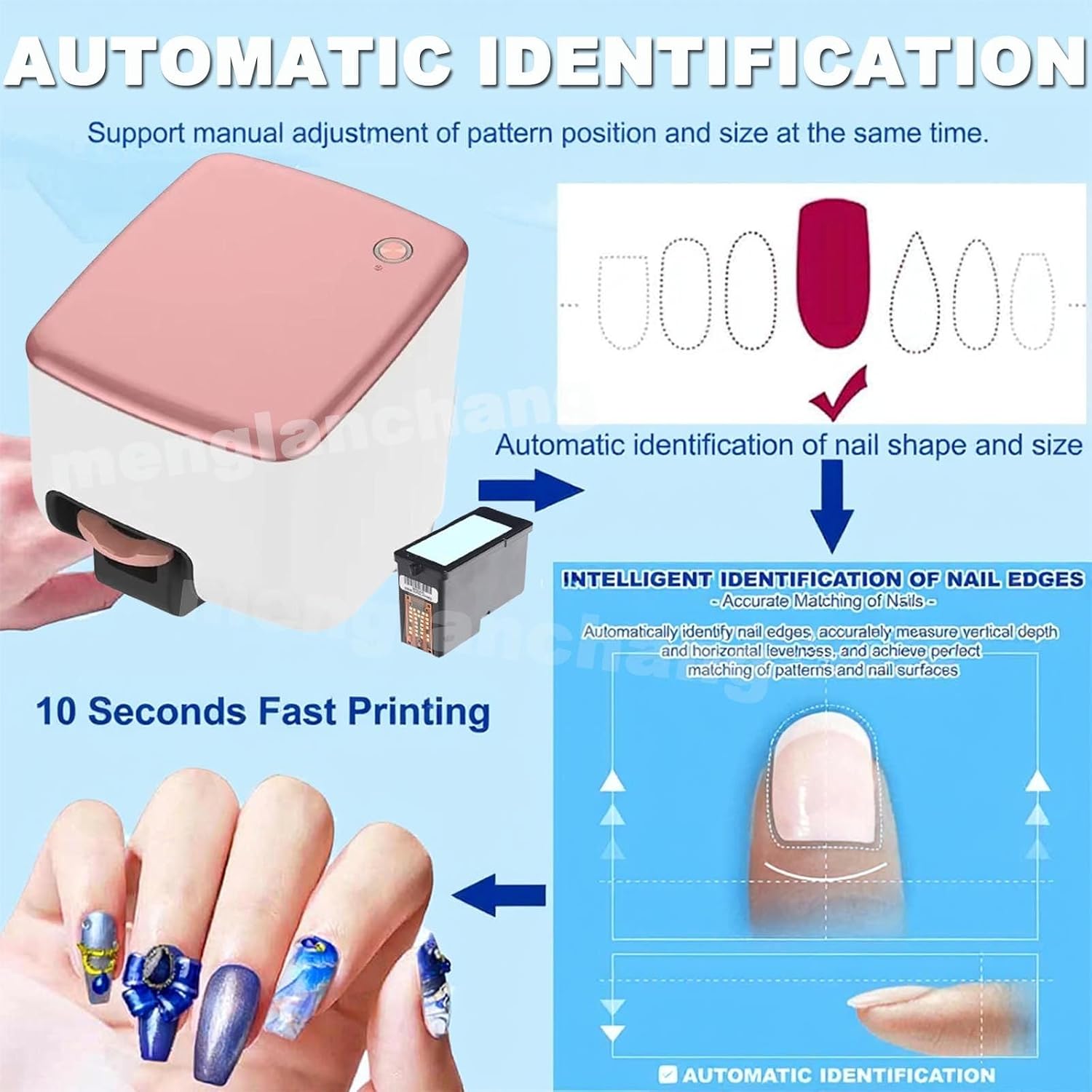 3D Smart Nail Printer | Mini Digital Mobile Nail Art Printer Machine | Portable Nail Painting Machine Support WiFi/DIY/USB(4800dpi High-Definition) | 10s Painting for Girls' Home Nails