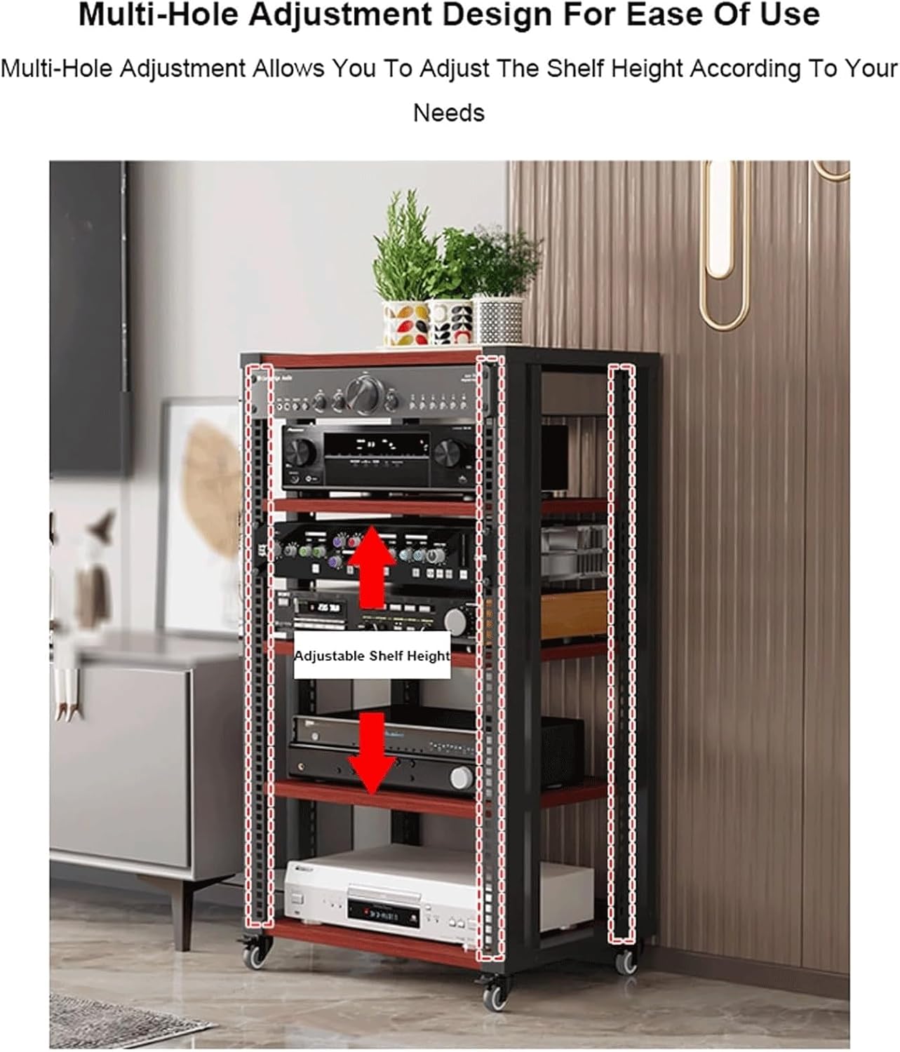 Audio Rack Stereo Rack Wooden Audio Equipment Rack Audio with Wheels Rack Cabinet HiFi Rack with Adjustable Shelves Stereo Shelf(Wood,5 Tier)