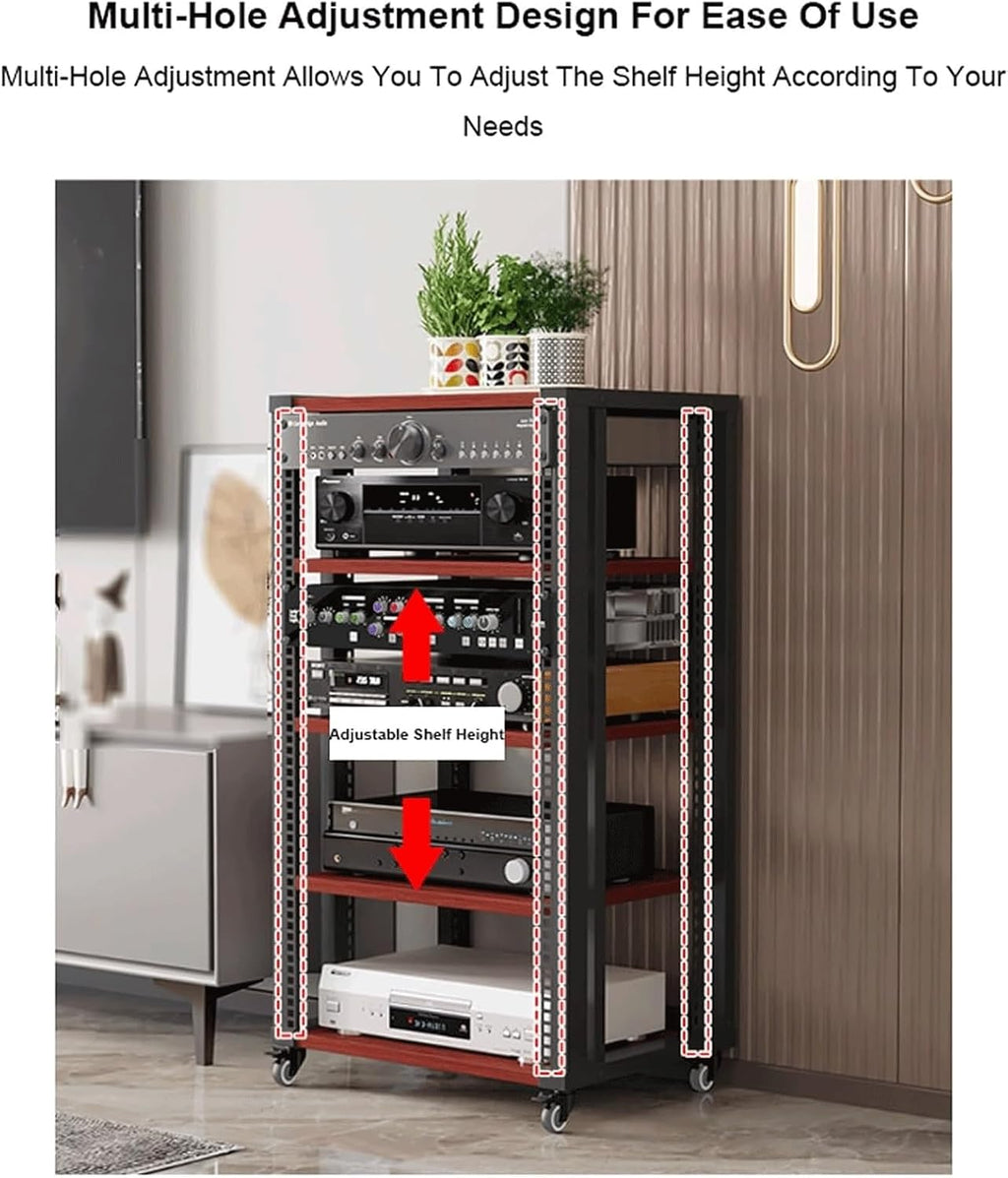 Audio Rack Stereo Rack Wooden Audio Equipment Rack Audio with Wheels Rack Cabinet HiFi Rack with Adjustable Shelves Stereo Shelf(Wood,2 Tier)