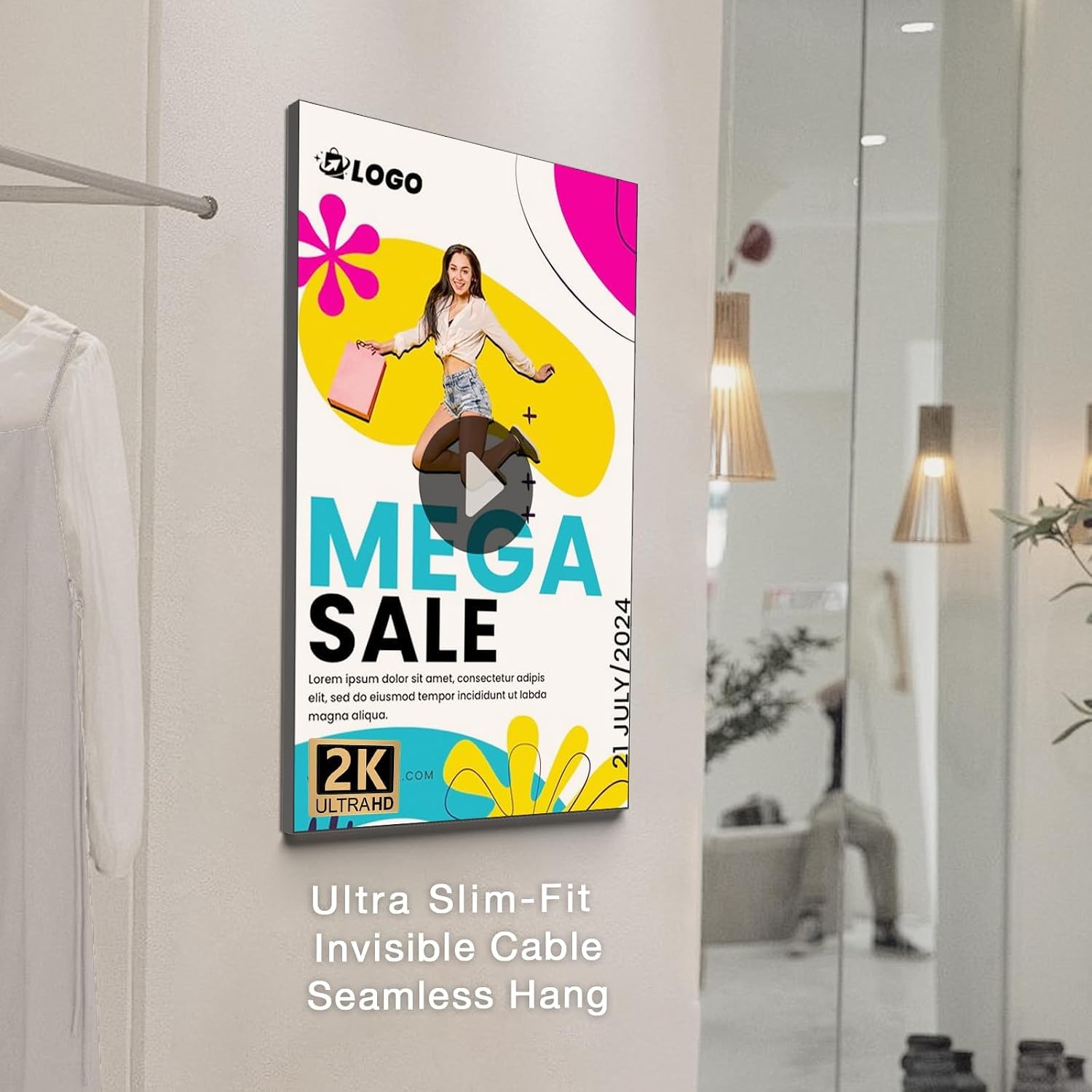 Digital Signage Display 21.5 inch Wall Mount Digital Menu Board for Restaurants and Stores Advertising Screen 700 nits Ultra-High Brightness FHD Free Web Content Editor Android 2GB + 32GB