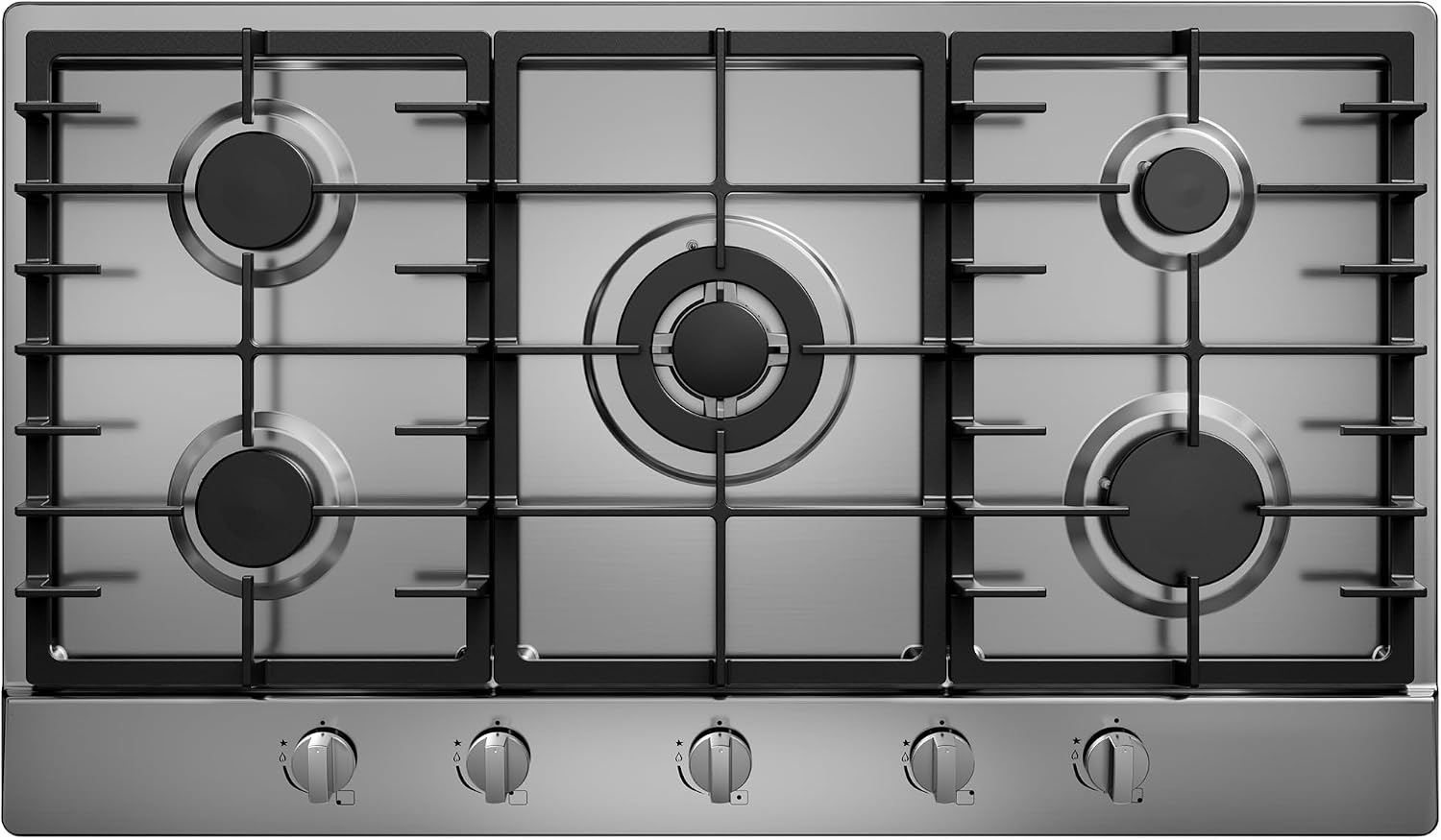 Gas Cooktop 36 inch with 5 Sealed Burners, Stainless Steel Built-in Stovetop, NG/LPG Convertible, Dishwasher Safe Cast Iron Grates, 38K BTU