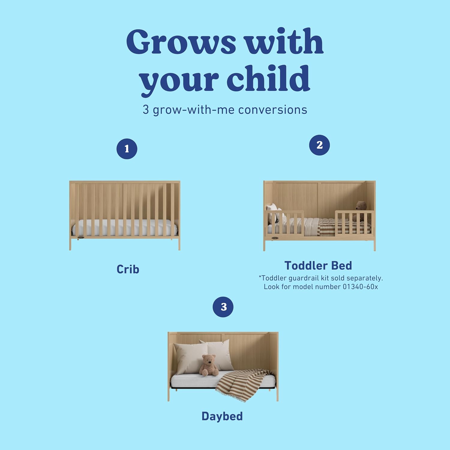 Graco Theo 3-in-1 Convertible Baby Crib - GREENGUARD Gold Certified, Converts to Toddler Bed & Daybed, Fits Standard Full-Size Baby Crib Mattress, 4 Adjustable Mattress Heights (Driftwood)