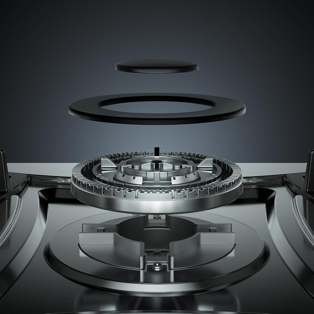 30 inch Drop-in Gas Cooktop with 5 Sealed Burners, Stainless Steel Stovetop, Dishwasher Safe Cast Iron Grates, NG/LPG Convertible, 38K BTU