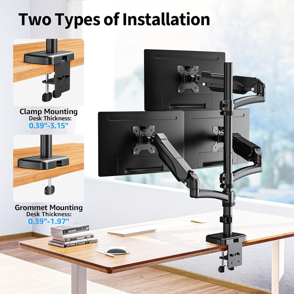 Triple Monitor Mount Fits Max 32' Computer Screen, Holds up to 17.6lbs Each Arm, 3 Monitor Desk Mount, Triple Stand with Tilt Swivel Rotation, VESA Mount 75/100mm