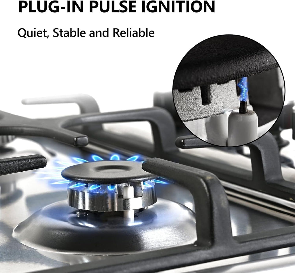Gas Stove 4 Burners 24in Gas Cooktop, Propane Gas Cooktop Gas Hob 4 Burners for RVs, Motor Homes, NG LPG Convertible Gas Stovetop