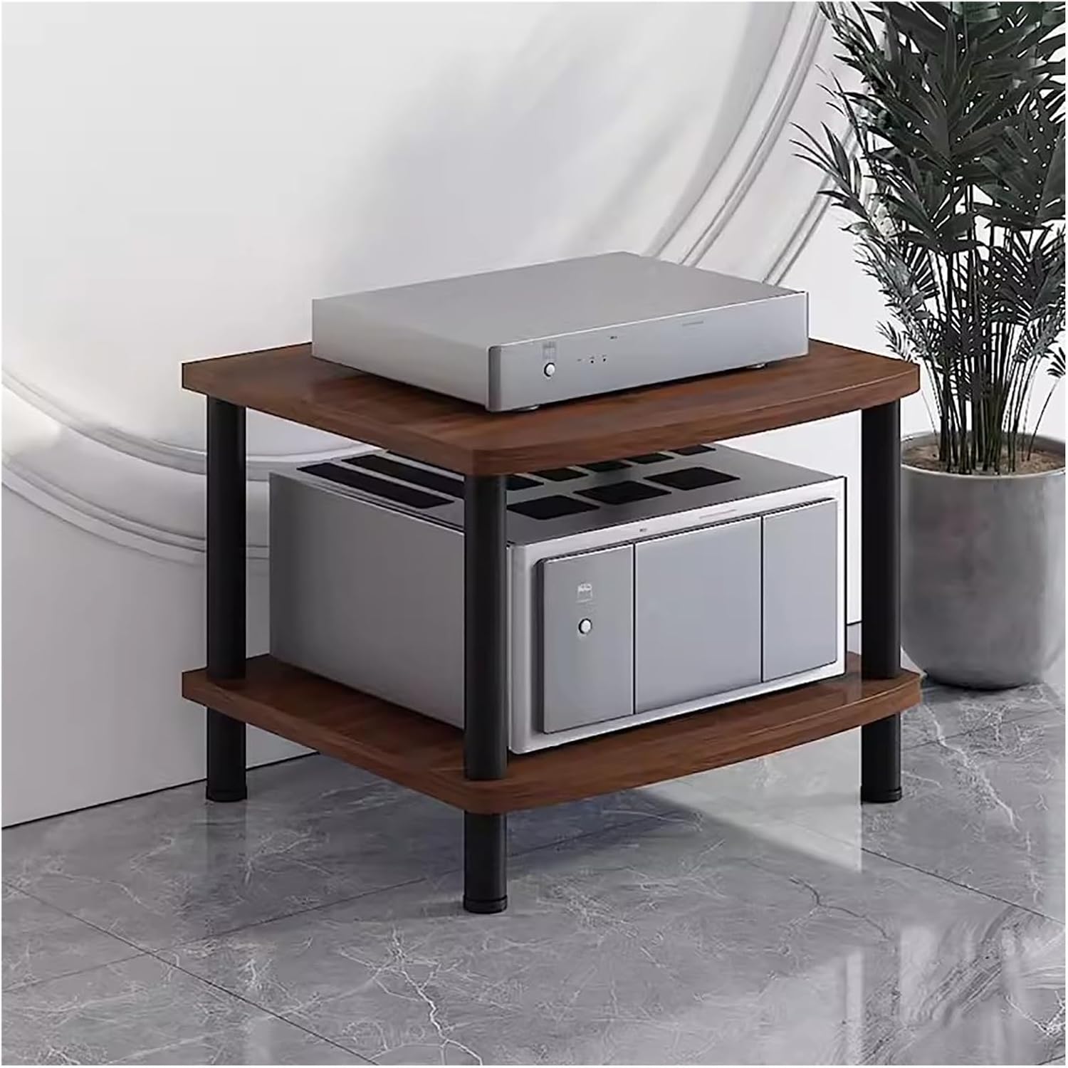 Heavy Duty HiFi Audio Video Stand - Modern Stereo Rack for Living Room & Home Theater - Durable Media Cabinet for Electronics Storage - Dark Brown, H 44cm