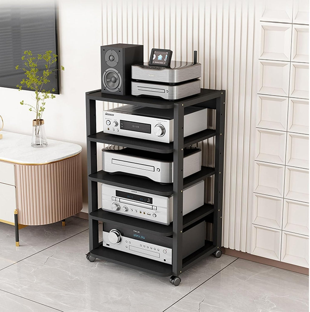 Entertainment Center for TV, Audio Video Components, Stereo Equipment, Gaming Consoles - Media Stand with Open Storage Shelves for Streaming Devices