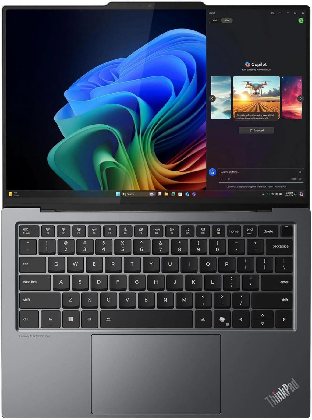 Lenovo ThinkPad X9 14 Aura Edition Laptop with Intel Core Ultra 7 258V Processor, 14' 2.8K OLED 500nits Touch Display, 32GB LPDDR5X-8533MT/s Memory, 1TB SSD, 8MP RGB+IR Cam, Wi-Fi 7, and Win 11 Pro