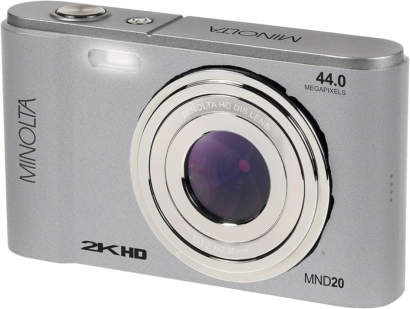 Minolta MND20 44 MP / 2.7K Quad HD Digital Camera (Silver) + 32GB Memory Card + 12 inch Flexible Tripod + Memory Card Wallet + USB Card Reader, SD/microSD + More