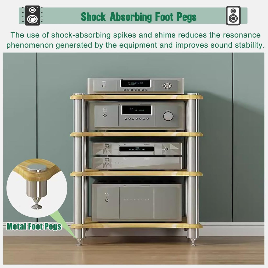 Small Space Media Stereo Shelf, 1 2 3 4 Tier Audio Racks Equipment Cabinets, Entertainment Stereo Components for Kitchen Living Room Bedroom(Beige,60x48x85cm)