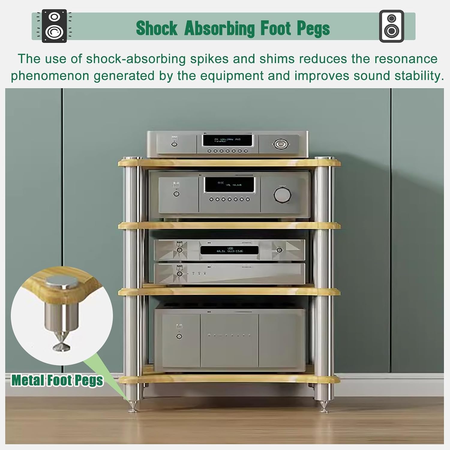 Small Space Media Stereo Shelf, 1 2 3 4 Tier Audio Racks Equipment Cabinets, Entertainment Stereo Components for Kitchen Living Room Bedroom(Beige,60x48x40cm)