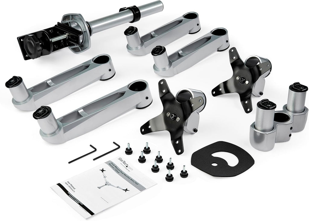 StarTech.com Desk Mount Dual Display Arm, Premium Articulating VESA Mount for Screens up to 27' (17.6lb/8kg), Height Adjustment, Rotate, Tilt, Swivel, Clamp or Grommet Base, TAA