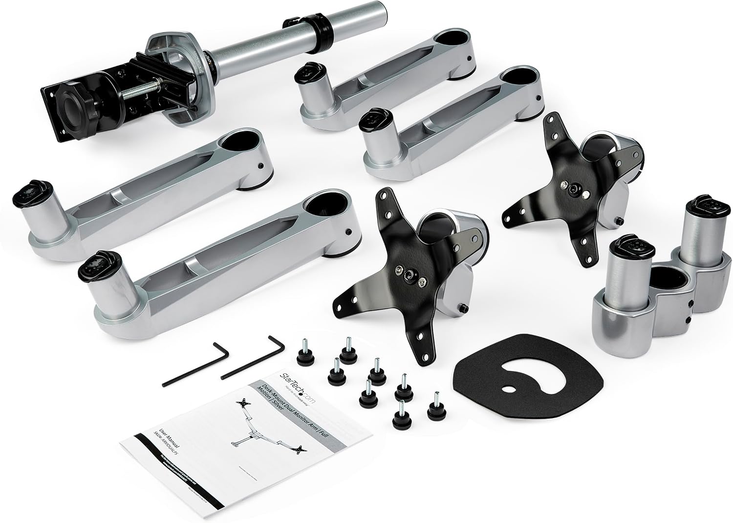 StarTech.com Desk Mount Dual Display Arm, Premium Articulating VESA Mount for Screens up to 27' (17.6lb/8kg), Height Adjustment, Rotate, Tilt, Swivel, Clamp or Grommet Base, TAA