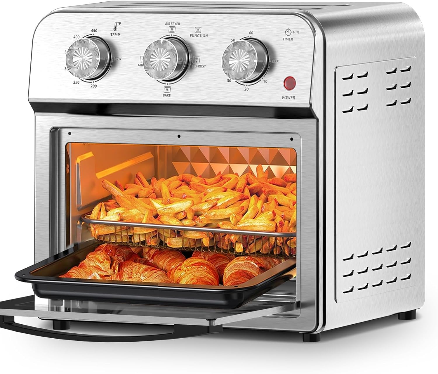 Family Size Air Fryer Toaster Oven Combo,13QT,360° Hot Air Circulation for Healthy Oil-Free Cooking, Multifunctional Convection Contertop Oven, Adjustable Time & Temp Control, Stainless Steel