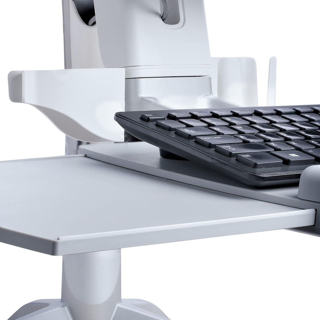 StarTech.com Sit-Stand Monitor Arm with Keyboard Tray - Adjustable Desk Mount Sit-Stand Workstation Arm for Single 27' VESA Display - Ergonomic Articulating Standing Desk Converter, TAA