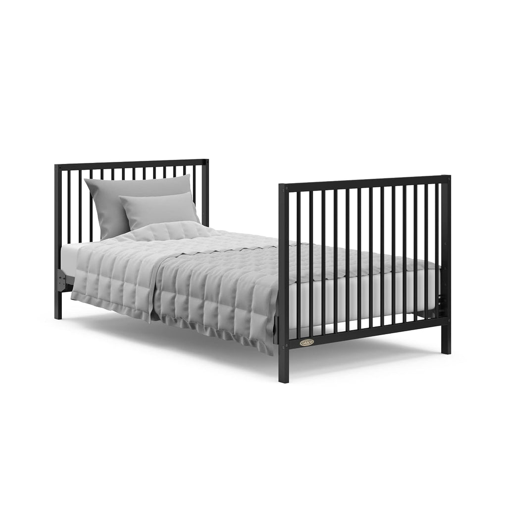 Graco Teddi 4-in-1 Convertible Mini Crib with Bonus Water-Resistant Mattress – GREENGUARD Gold Certified, 2.75-Inch Mattress Included, Small Spaces Crib, Easy 30-Minute Assembly (Black)