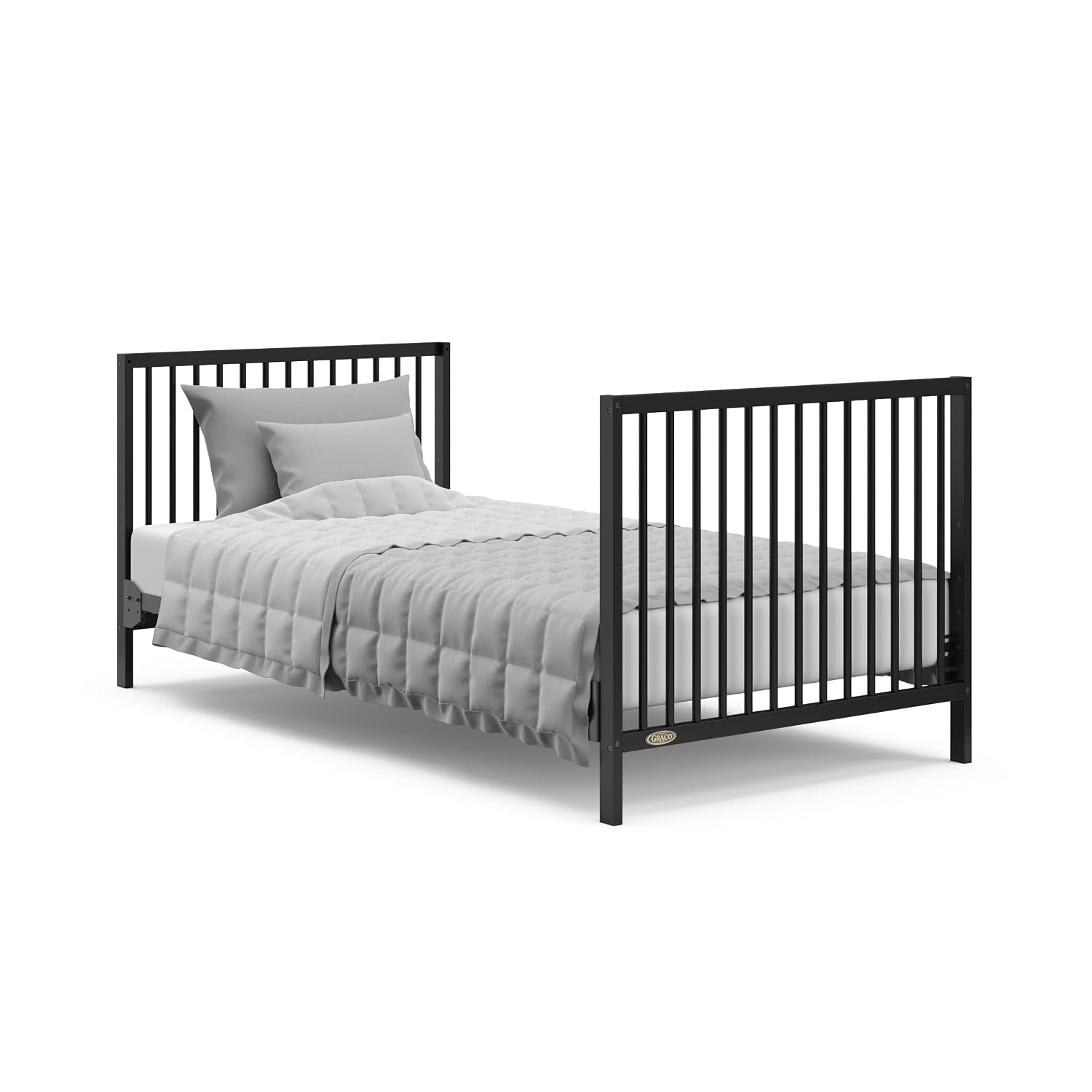 Graco Teddi 4-in-1 Convertible Mini Crib with Bonus Water-Resistant Mattress – GREENGUARD Gold Certified, 2.75-Inch Mattress Included, Small Spaces Crib, Easy 30-Minute Assembly (Black)