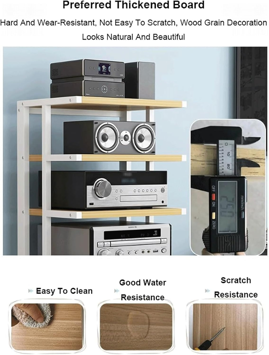 Audio Rack Open Stereo Rack Audio Equipment Rack Audio Movable Stereo Shelf Wood with Wheels HiFi Rack Audio-Video Shelving HiFi Rack(Rot,4 Tier)