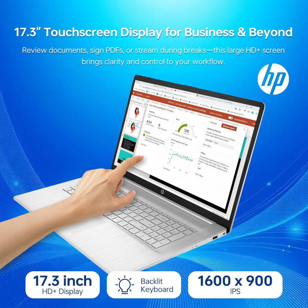 HP 17 Laptop, 17.3' HD+ Touchscreen, Intel Core i7-1255U Processor, 64GB RAM, 1TB SSD, Webcam, HDMI, Backlit Keyboard, Wi-Fi, Windows 11 Home, Silver
