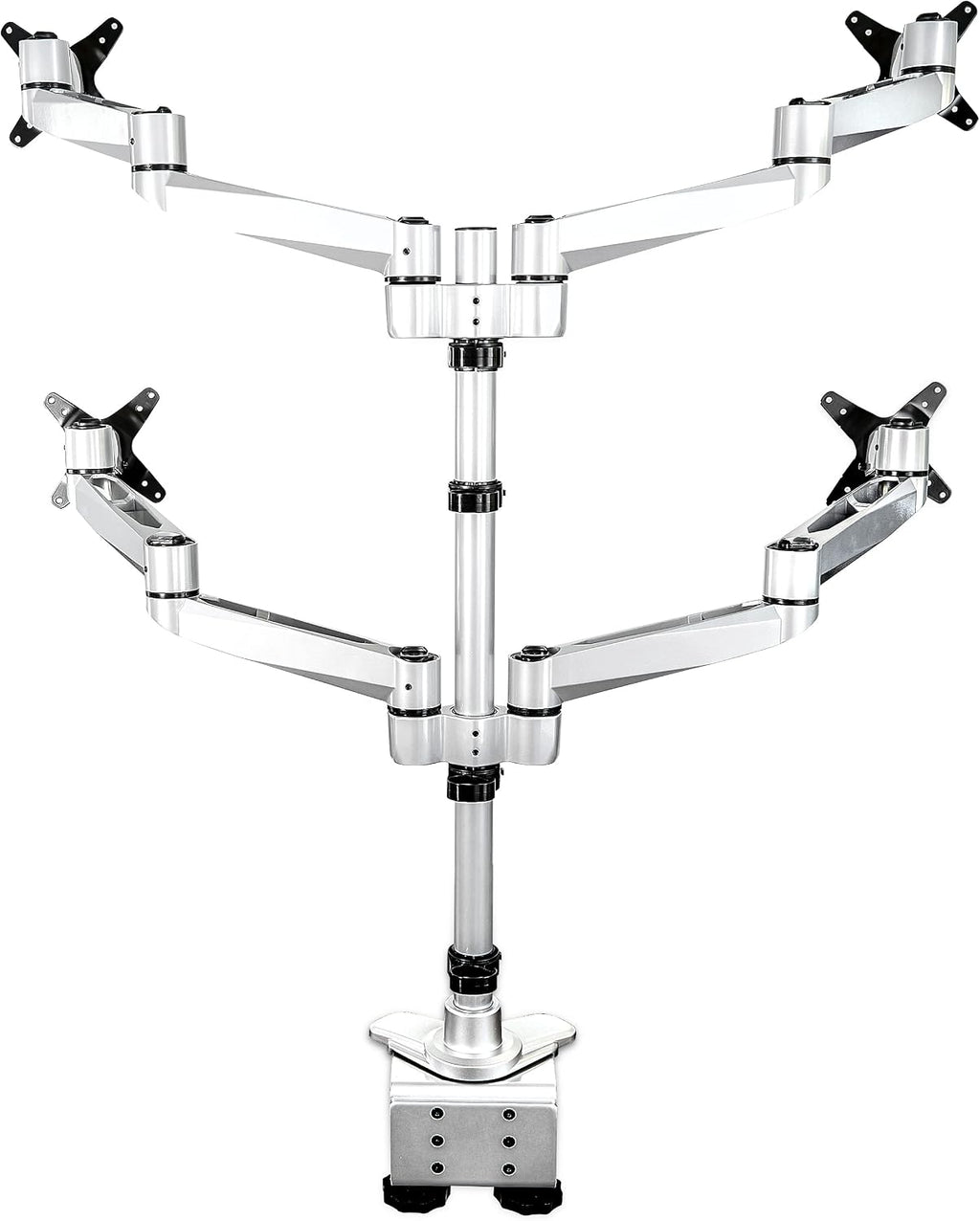 StarTech.com Desk Mount Quad Monitor Arm, Premium Articulating VESA 4X Monitor Mount 2x2 up to 30' (24.8lb/11.3kg), Height Adjustable Pole, Tilt Swivel Rotate, Clamp or Grommet Base, TAA