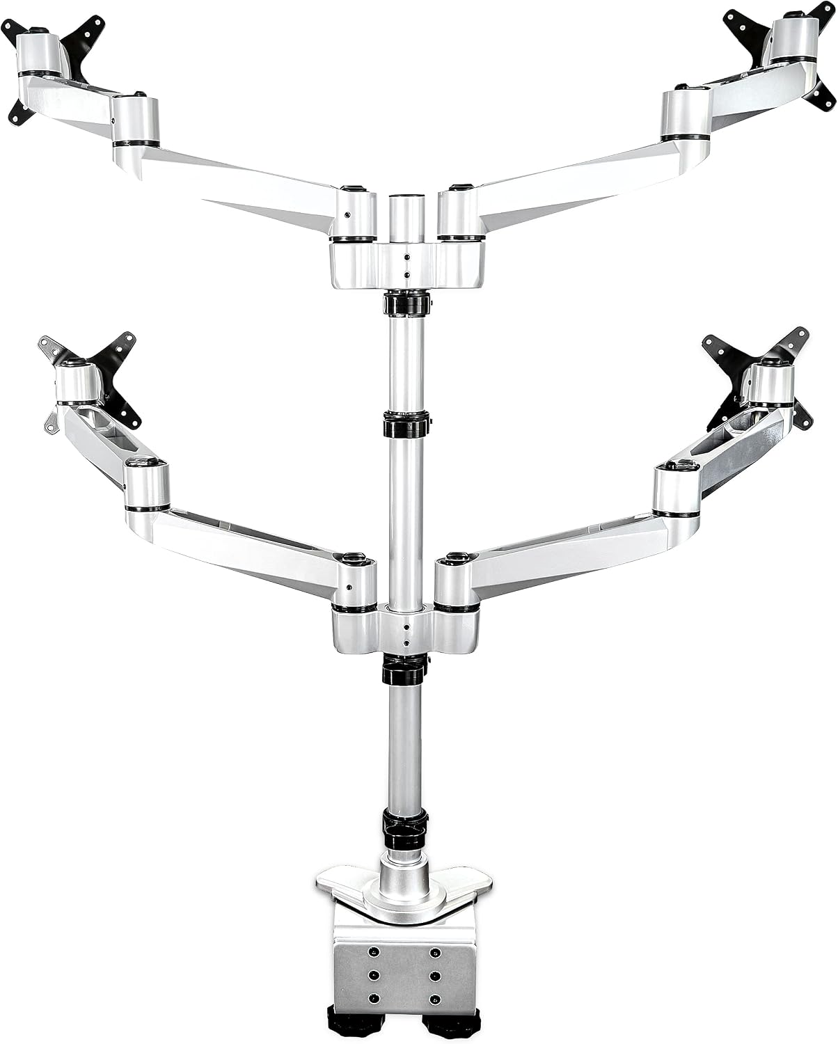 StarTech.com Desk Mount Quad Monitor Arm, Premium Articulating VESA 4X Monitor Mount 2x2 up to 30' (24.8lb/11.3kg), Height Adjustable Pole, Tilt Swivel Rotate, Clamp or Grommet Base, TAA